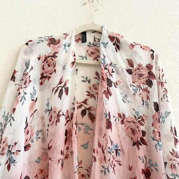 Lane Bryant Pink Floral Cardigan Duster Tassels Kimono One Size Women - Picture 3 of 10